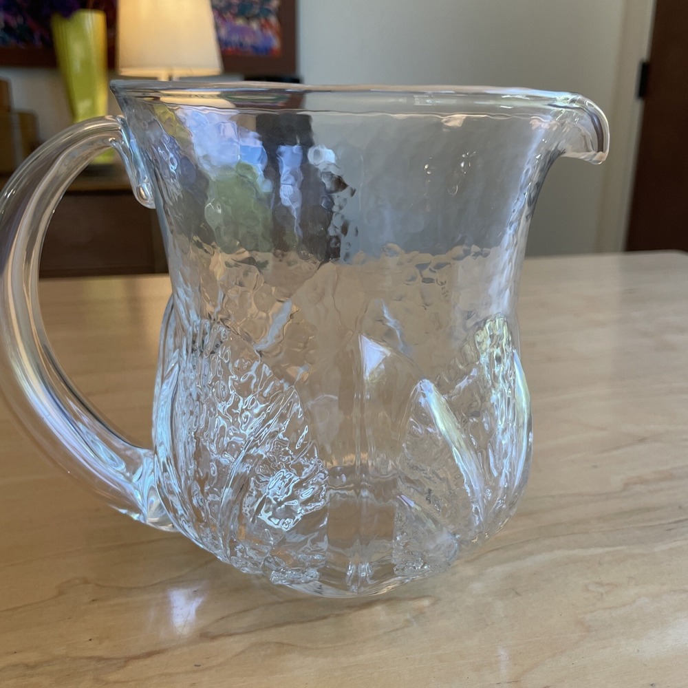 Orrefors Eden (Leaf) Lrg Glass Jug Designed by Lars Hellsten Sweden Mid Century